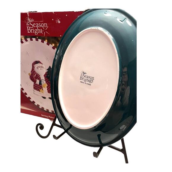 Make The Season Bright Santa Claus 15” Oval SERVING PLATTER Christmas Plate Box! - Picture 3 of 5